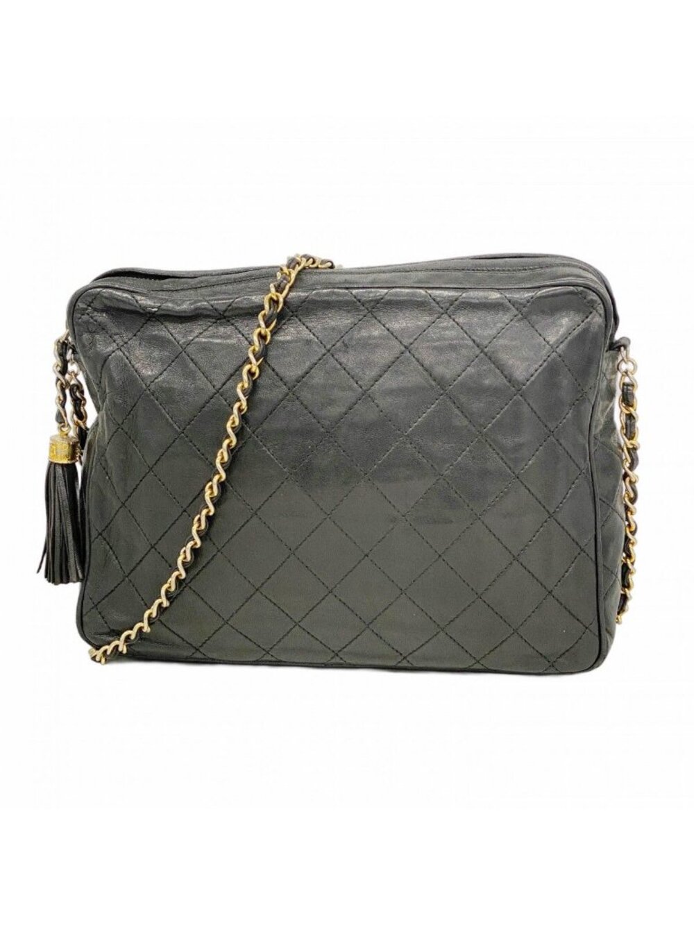Chanel Shoulder Bag Quilted Lambskin Black Gold